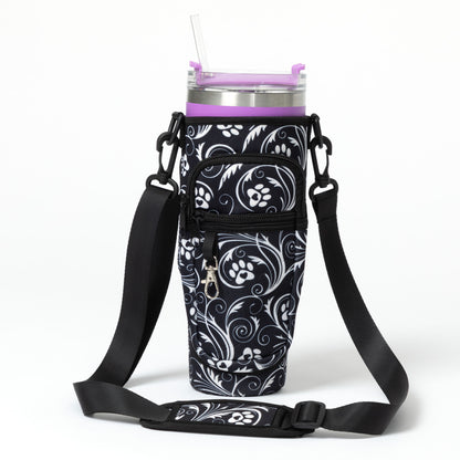 Paw Print Tumbler Carrier with Zippered Pockets - 40oz