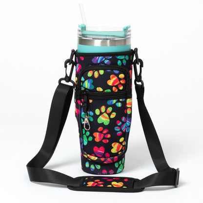 Paw Print Tumbler Carrier with Zippered Pockets - 40oz