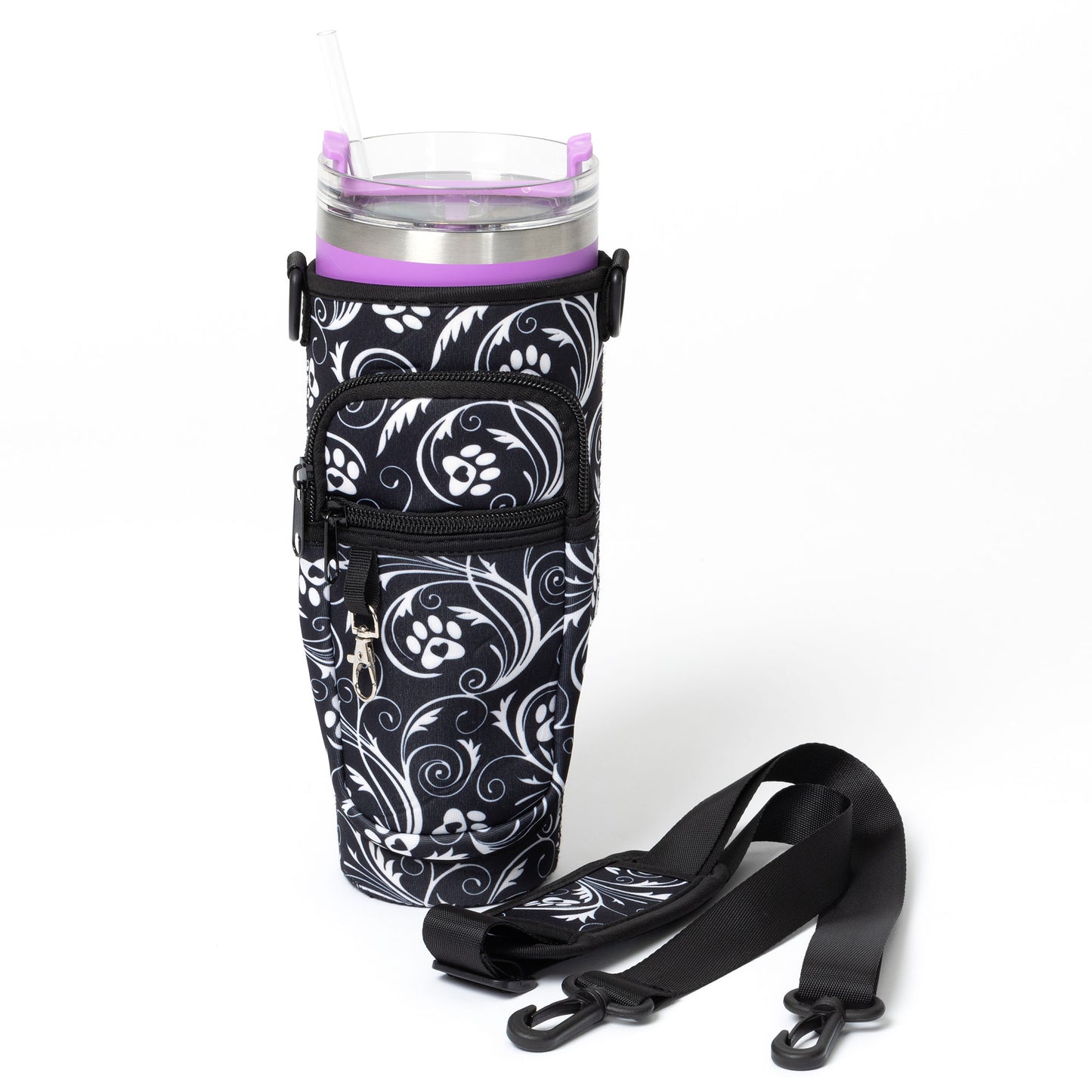 Paw Print Tumbler Carrier with Zippered Pockets - 40oz