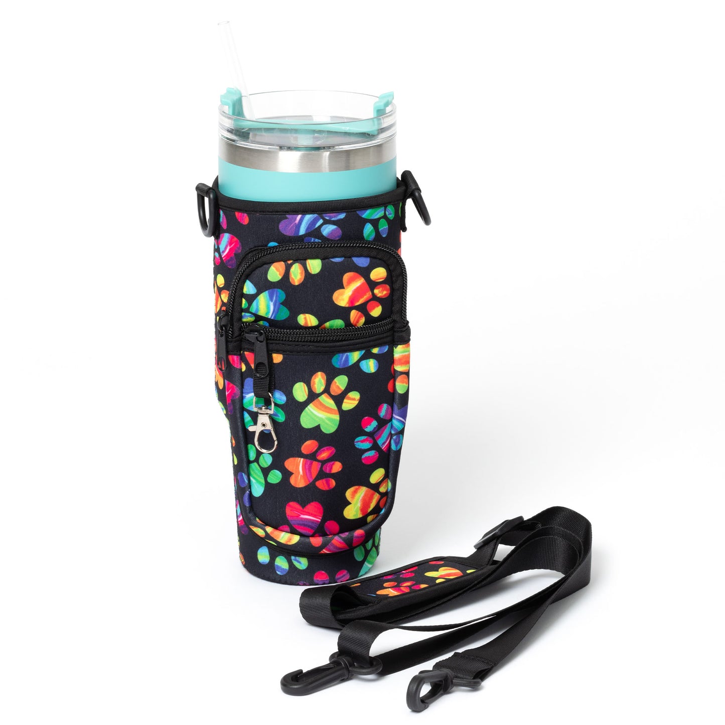 Paw Print Tumbler Carrier with Zippered Pockets - 40oz