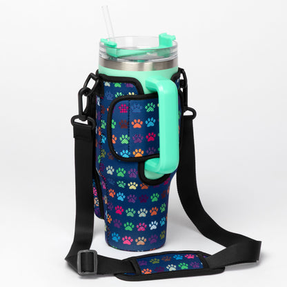 Paw Print Tumbler Carrier with Zippered Pockets