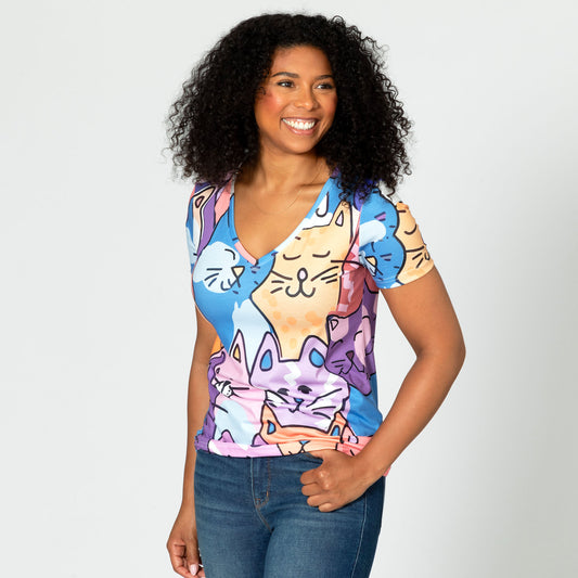 Artsy Cats Sublimation V-Neck Tee