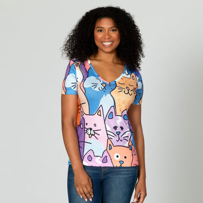 Artsy Cats Sublimation V-Neck Tee