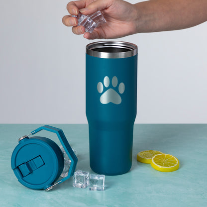 Paw Print Stainless Steel Tumbler with Flip Straw - 30 oz