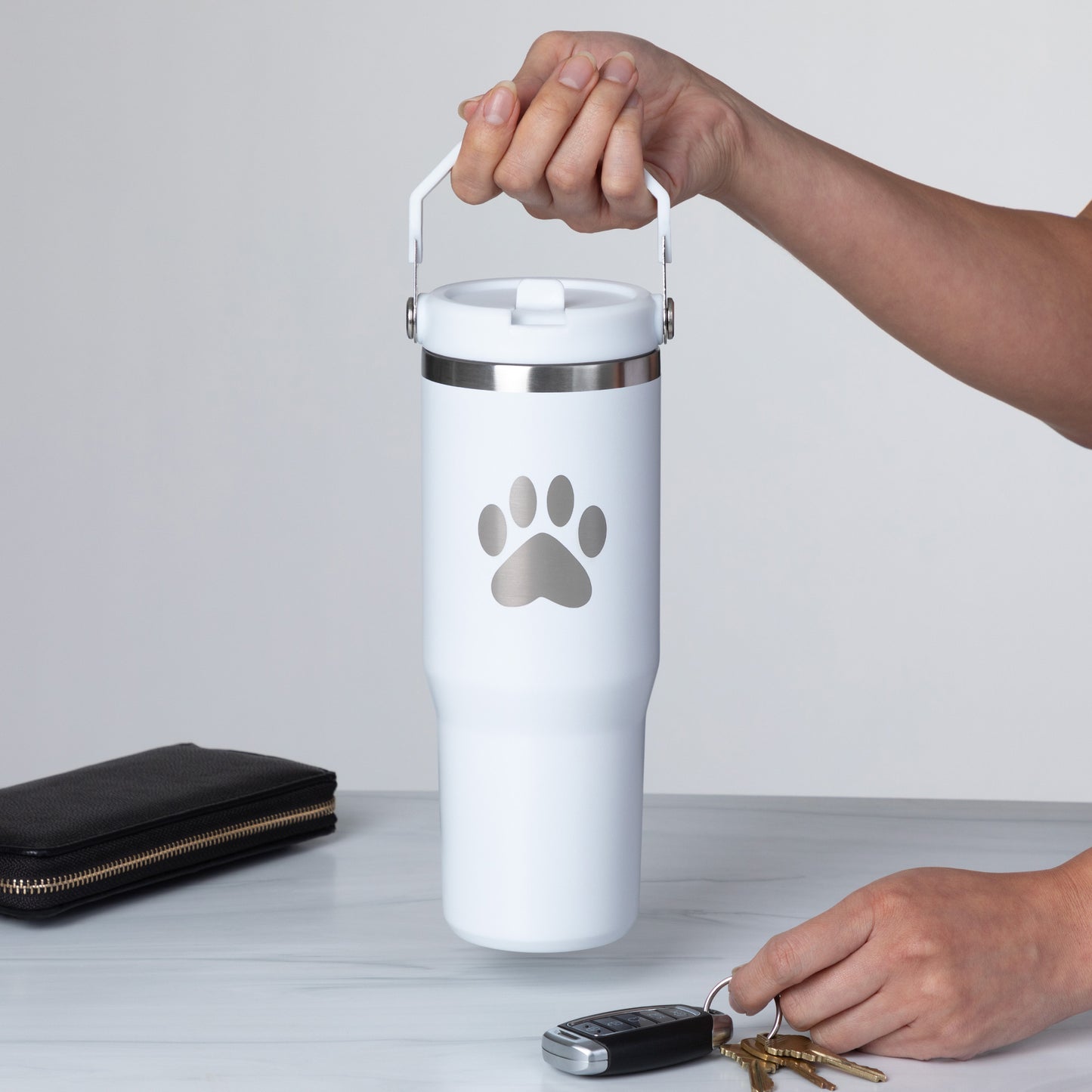 Paw Print Stainless Steel Tumbler with Flip Straw - 30 oz