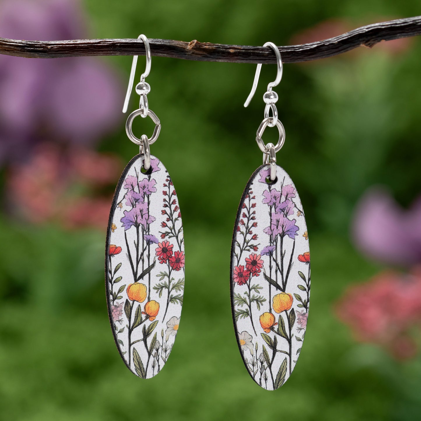 California Wild Flowers Blossom Wood Earrings