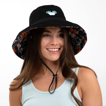 Reversible Paw & Tropical Wide Brim Sun Hat with Adjustable Chin Strap