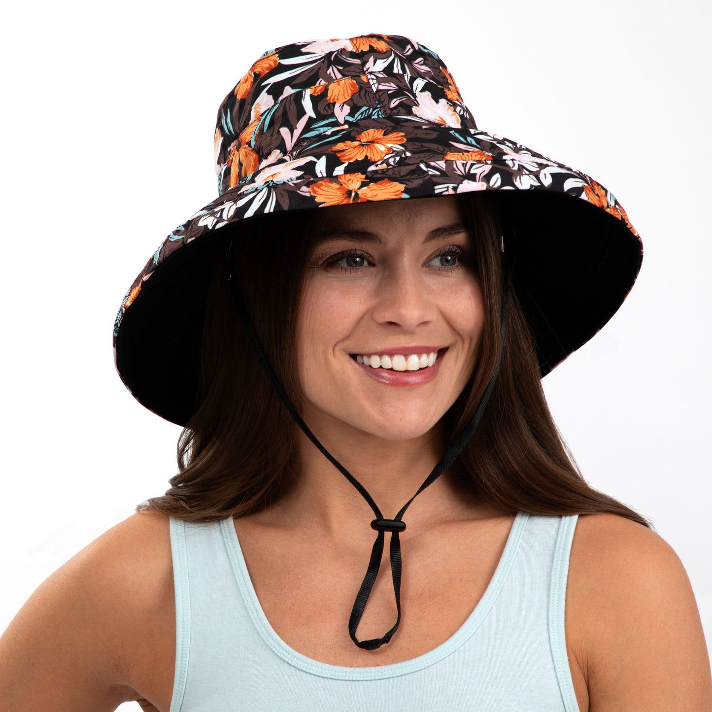 Reversible Paw & Tropical Wide Brim Sun Hat with Adjustable Chin Strap