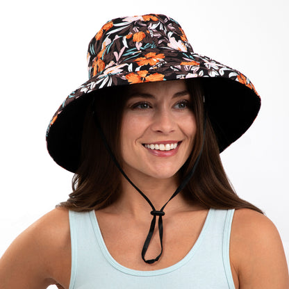 Reversible Paw & Tropical Wide Brim Sun Hat with Adjustable Chin Strap