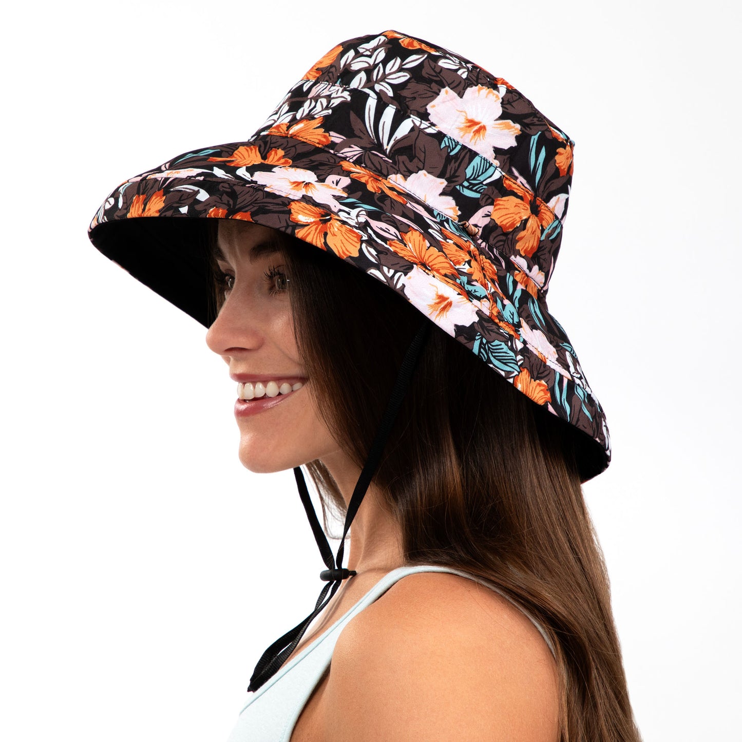 Reversible Paw & Tropical Wide Brim Sun Hat with Adjustable Chin Strap