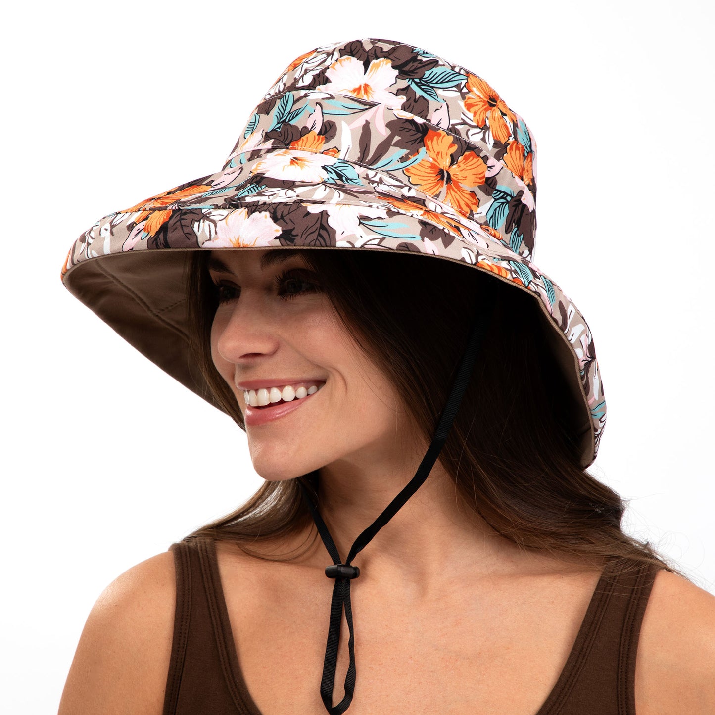 Reversible Paw & Tropical Wide Brim Sun Hat with Adjustable Chin Strap