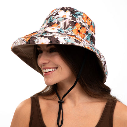 Reversible Paw & Tropical Wide Brim Sun Hat with Adjustable Chin Strap