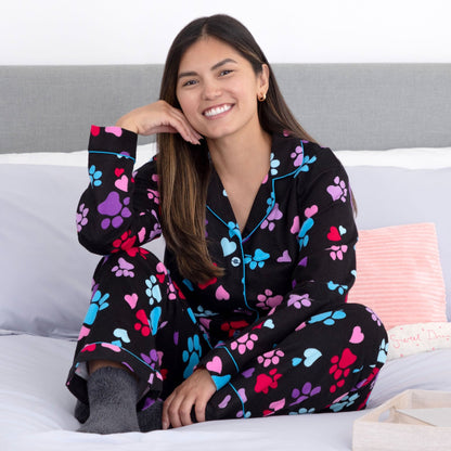 Paw Print Flannel Pajama Set No Pockets