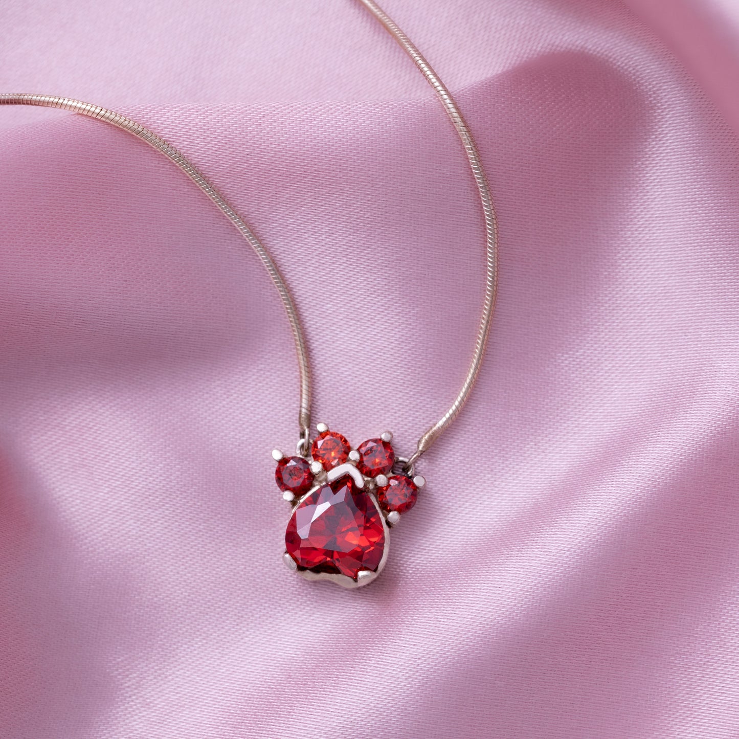 Paw Print Birthstone Pendant Necklace