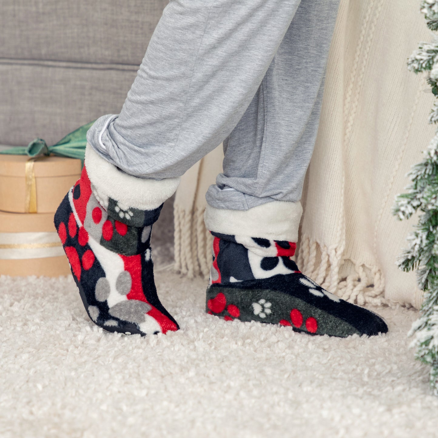 Super Cozy&trade; Paw Print Fleece Slipper Booties