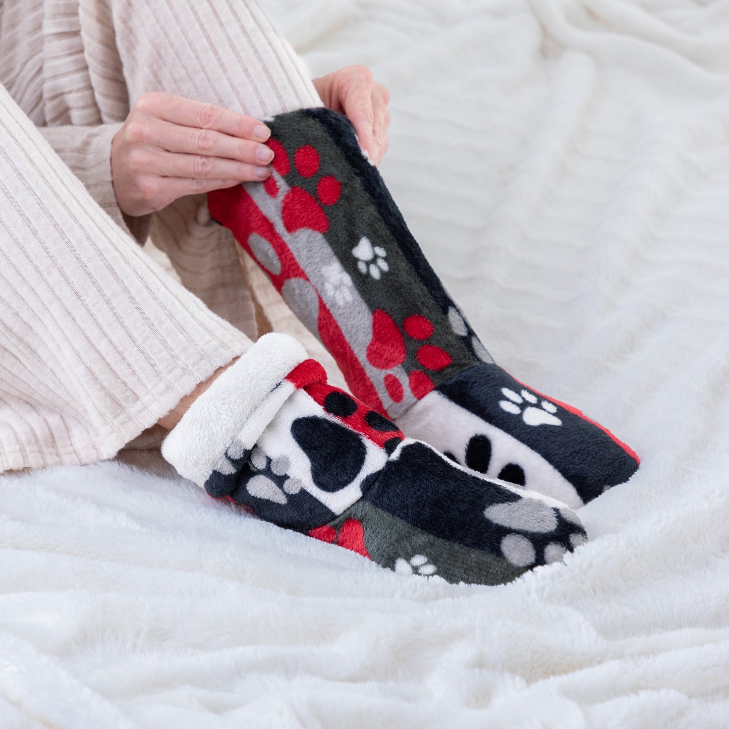 Super Cozy&trade; Paw Print Fleece Slipper Booties