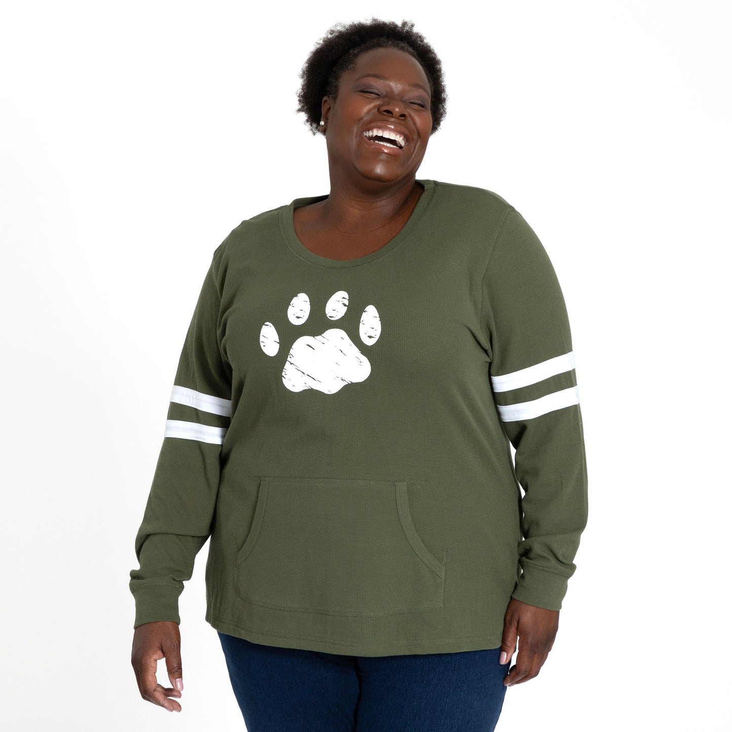 Paw Stripe Thermal Long Sleeve Top