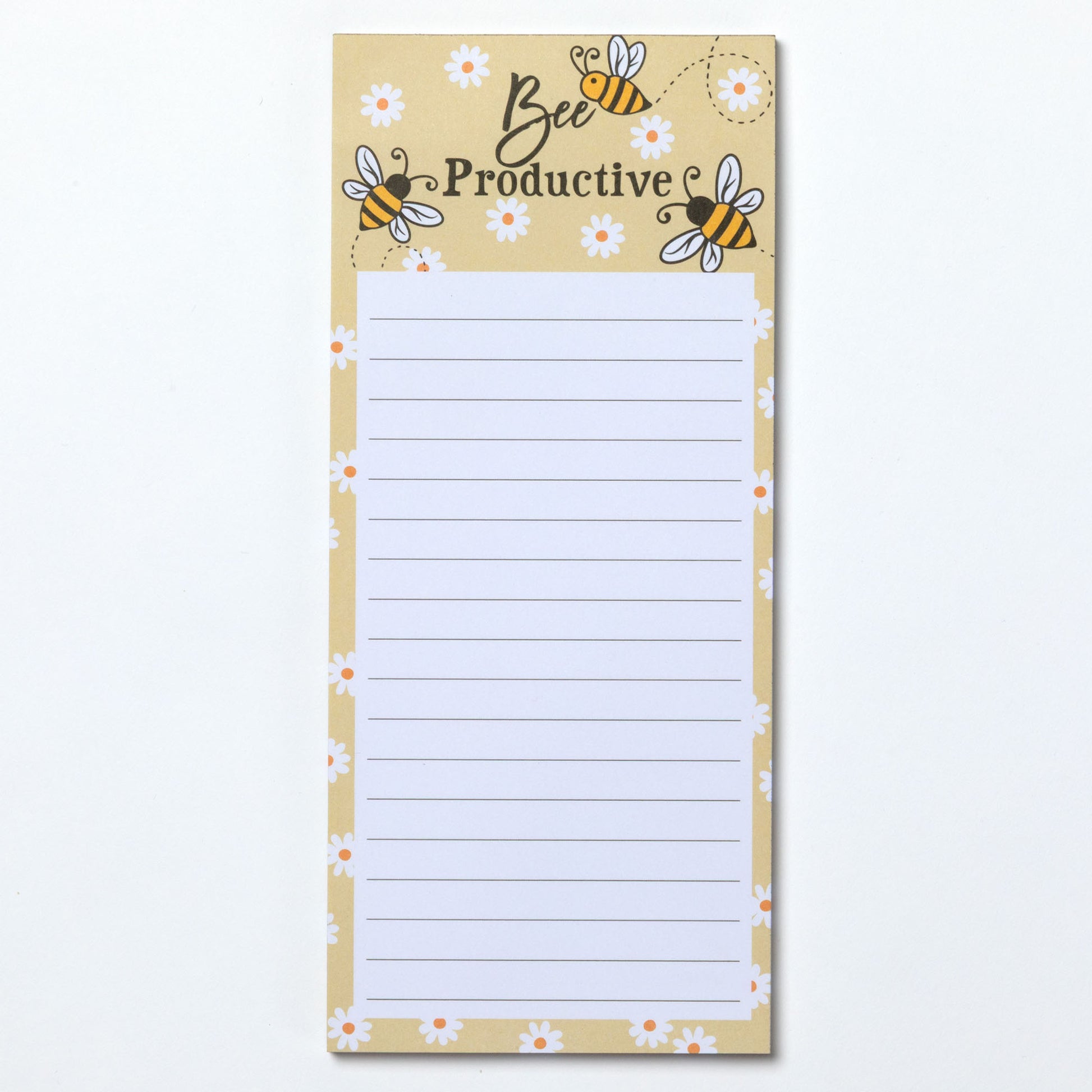 Notepad with 'Bee Productive' text and bee illustrations on a beige background