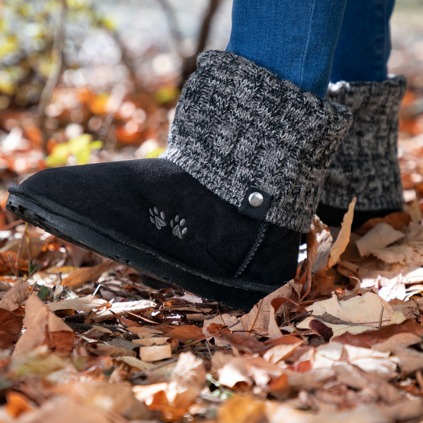 Paw Print Cozy Knitted Ankle Boots