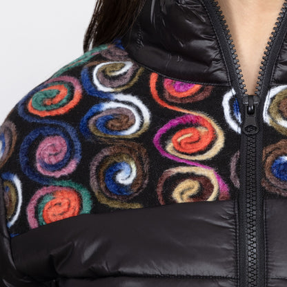 Mixed Fabric Embroidery Insulated Jacket