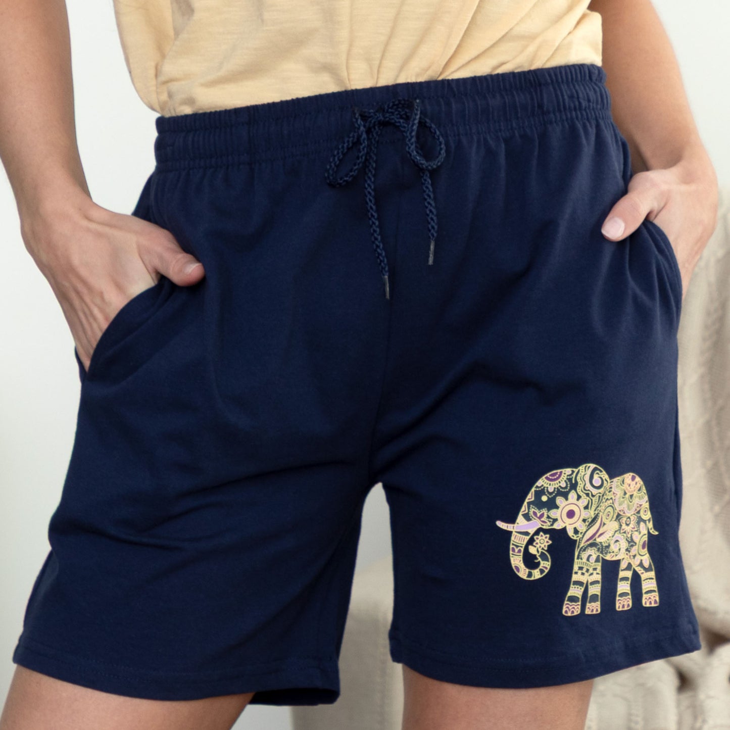 Majestic Mandala Elephant Casual Cotton Shorts