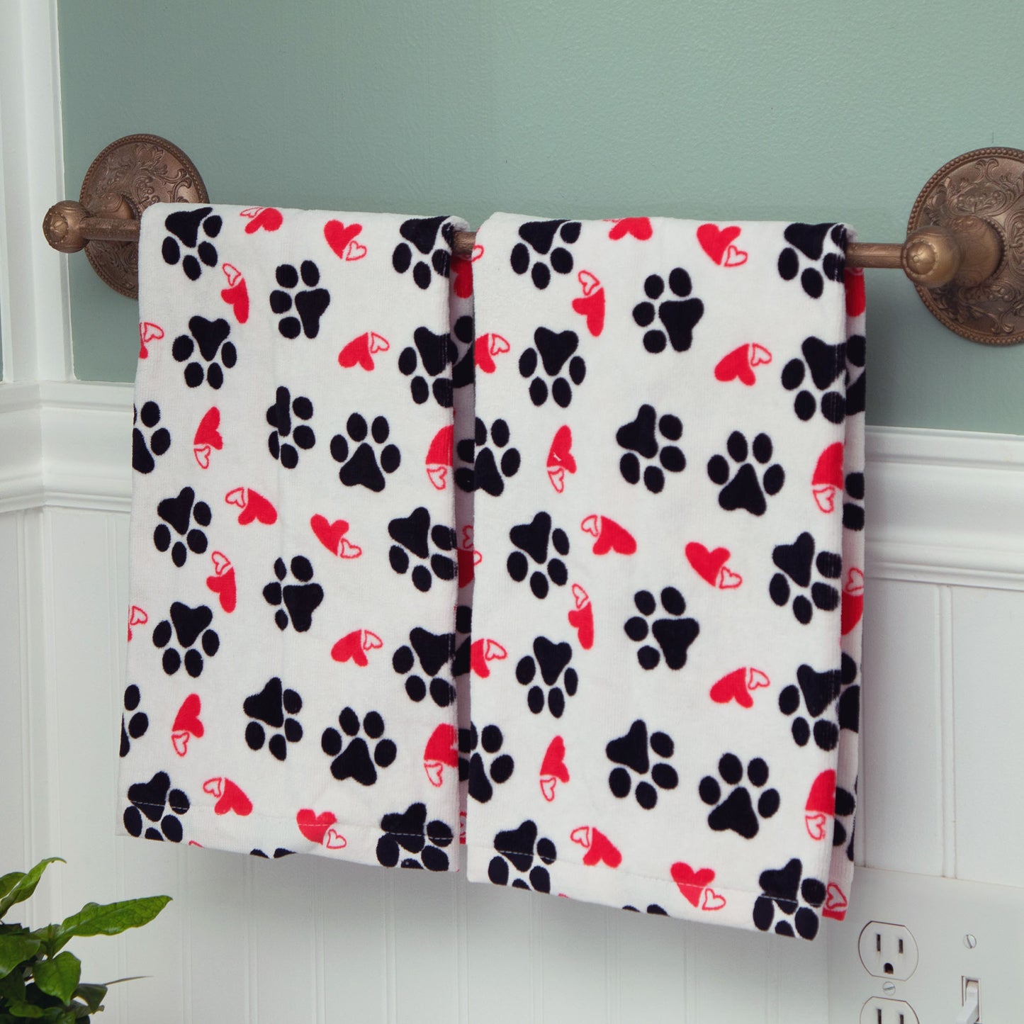 Paw Print Bath Hand Towels - Set of 2