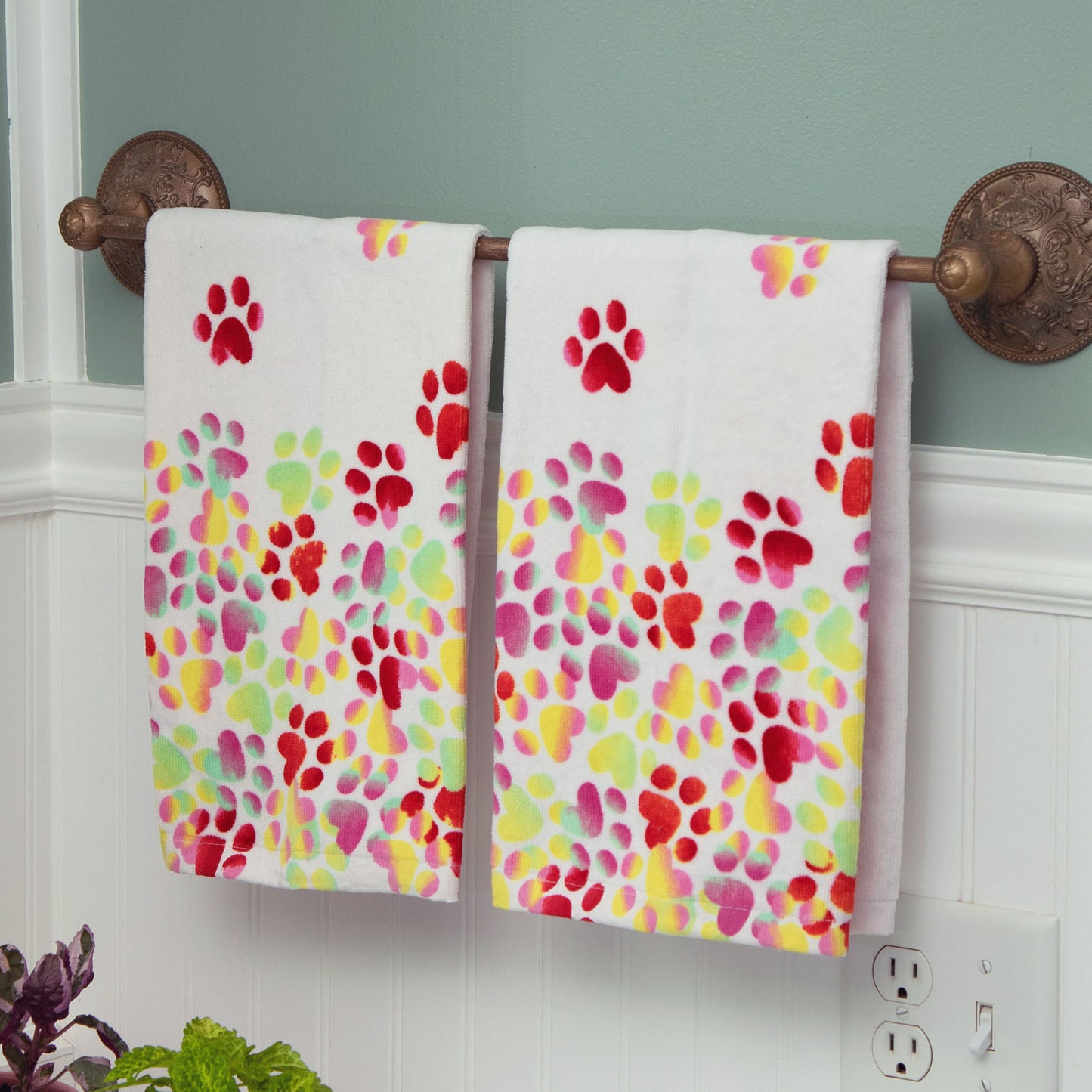 Paw Print Bath Hand Towels - Set of 2