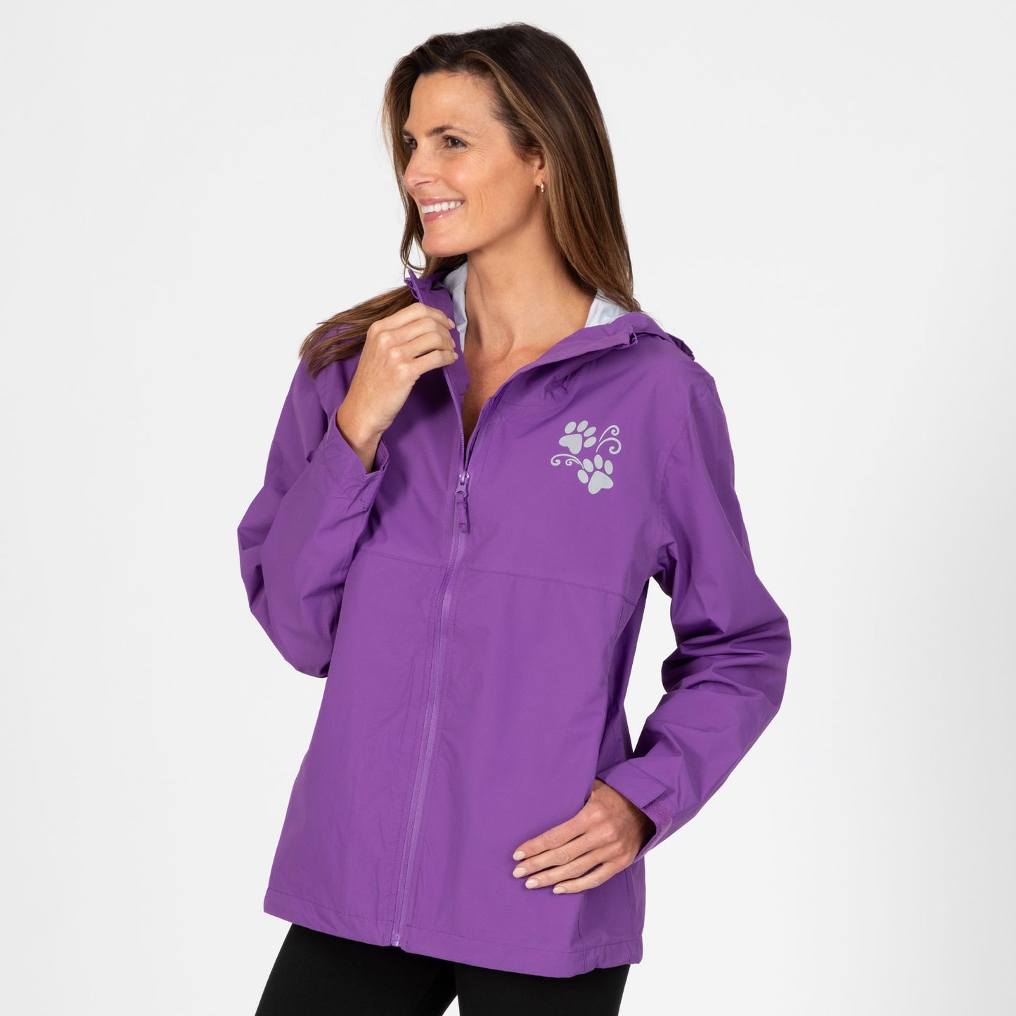 Reflective Paw Print Rain Jacket with Zippered Pockets