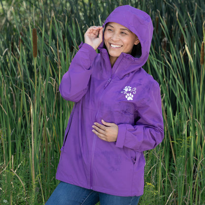 Reflective Paw Print Rain Jacket with Zippered Pockets