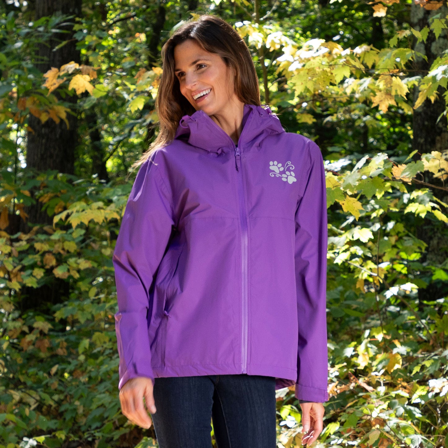 Reflective Paw Print Rain Jacket with Zippered Pockets