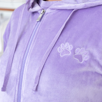 Paw Print Velour Zip Hoodie