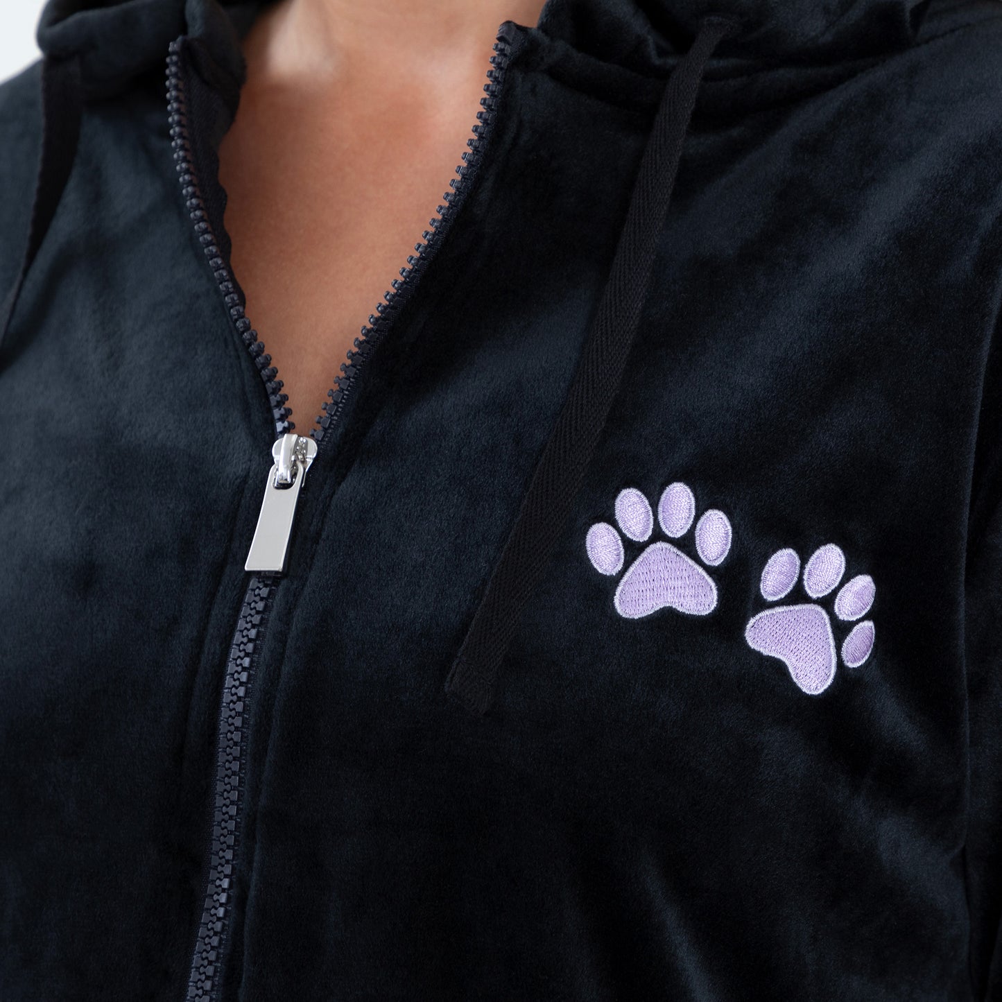 Paw Print Velour Zip Hoodie