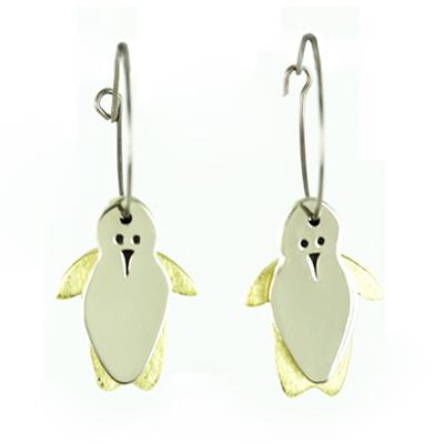 Dancing Penguins Mixed Metal Earrings