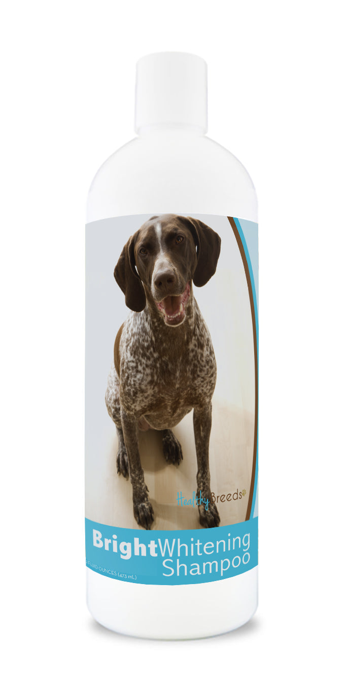 Bottle of bright whitening shampoo featuring a smiling dog's face on the label.