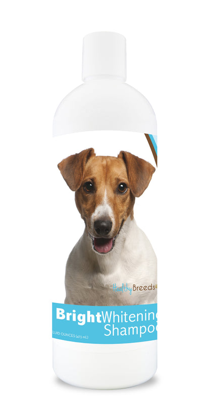 Bottle of bright whitening shampoo featuring a smiling dog's face on the label.