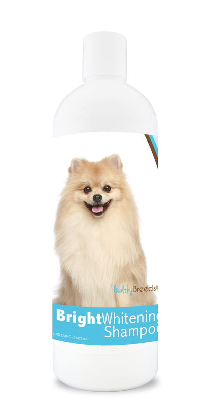 Bottle of bright whitening shampoo featuring a smiling dog's face on the label.