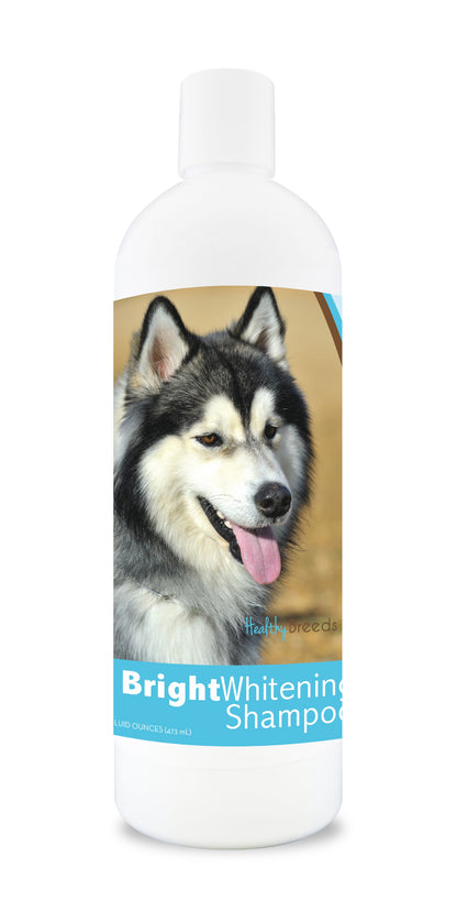 Bottle of bright whitening shampoo featuring a smiling dog's face on the label.