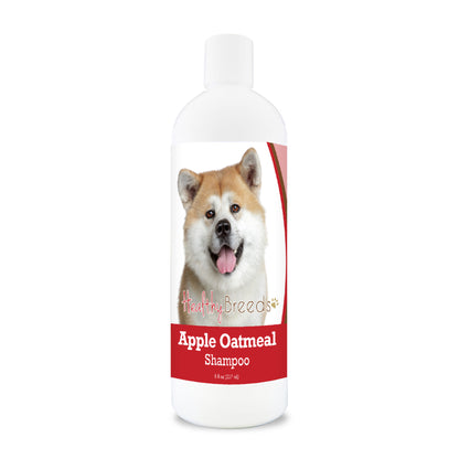 Bottle of apple oatmeal shampoo for dogs featuring a specific dog breed on each label.