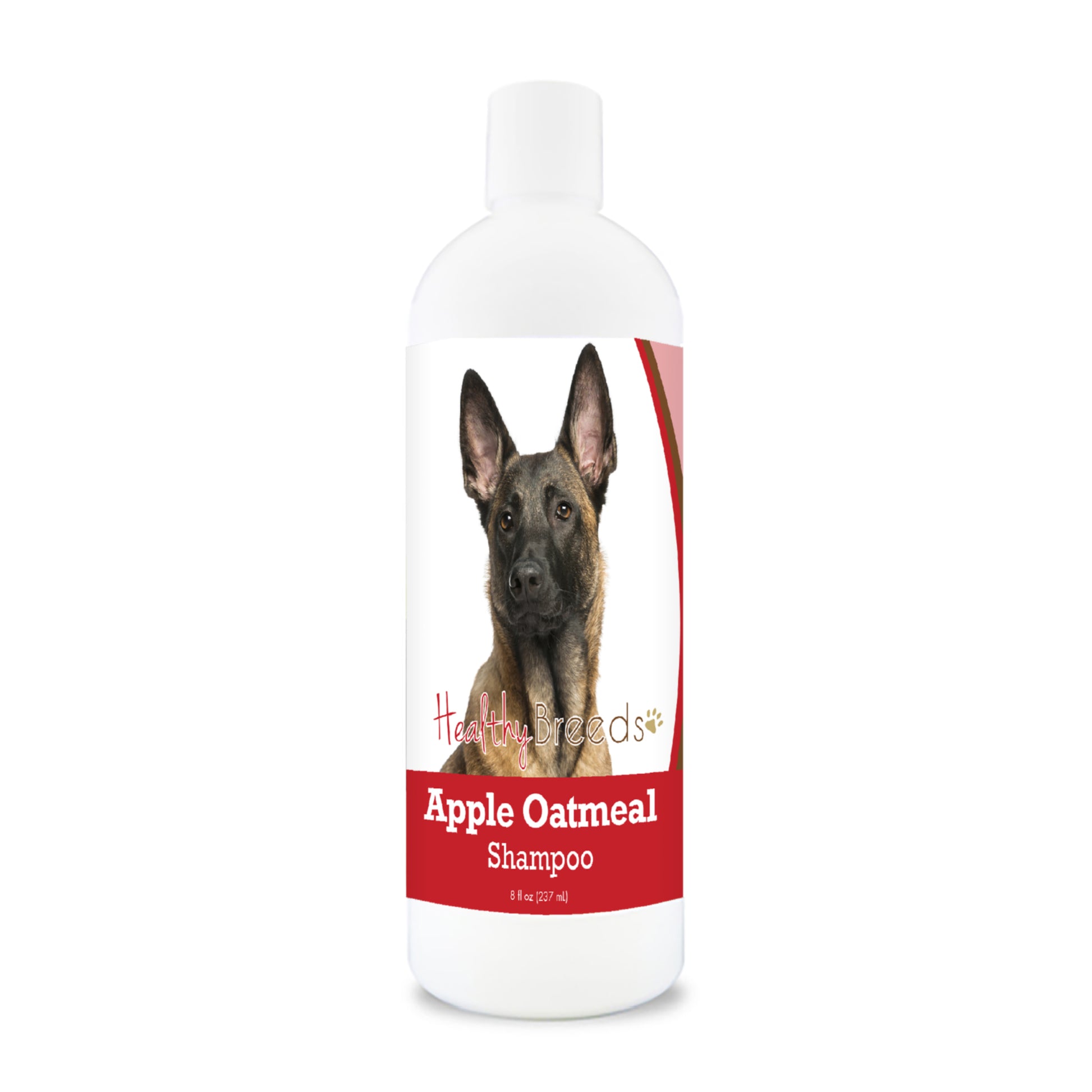 Bottle of apple oatmeal shampoo for dogs featuring a specific dog breed on each label.