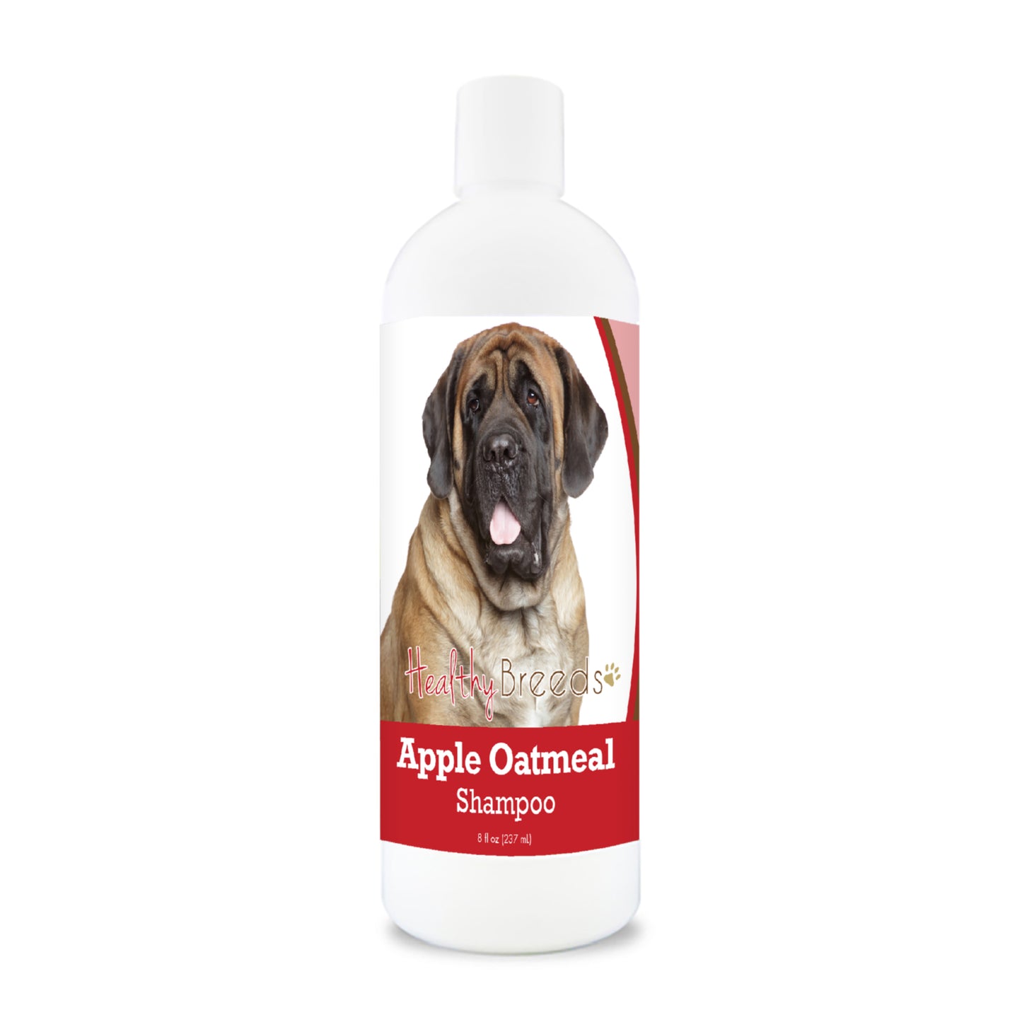 Bottle of apple oatmeal shampoo for dogs featuring a specific dog breed on each label.