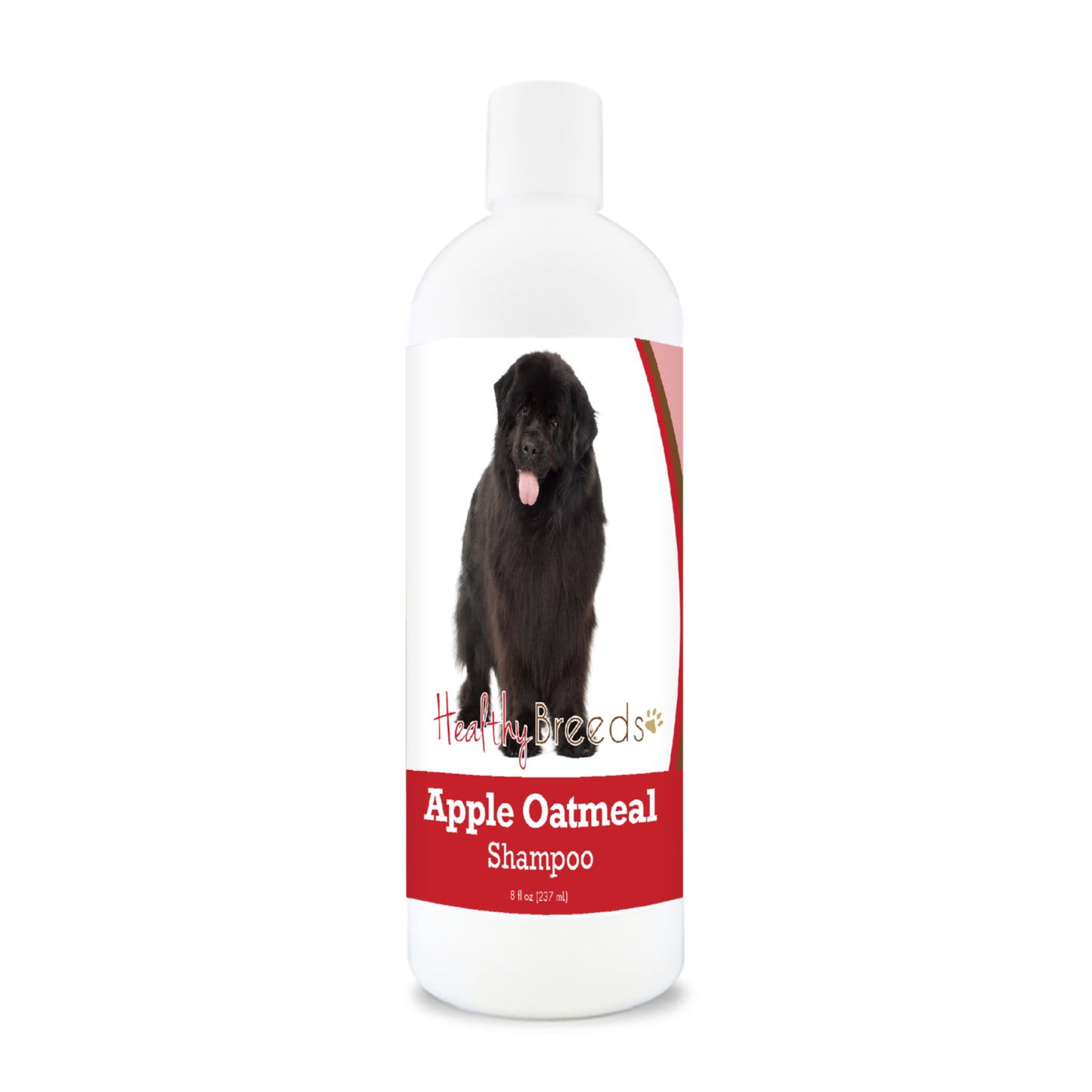 Bottle of apple oatmeal shampoo for dogs featuring a specific dog breed on each label.