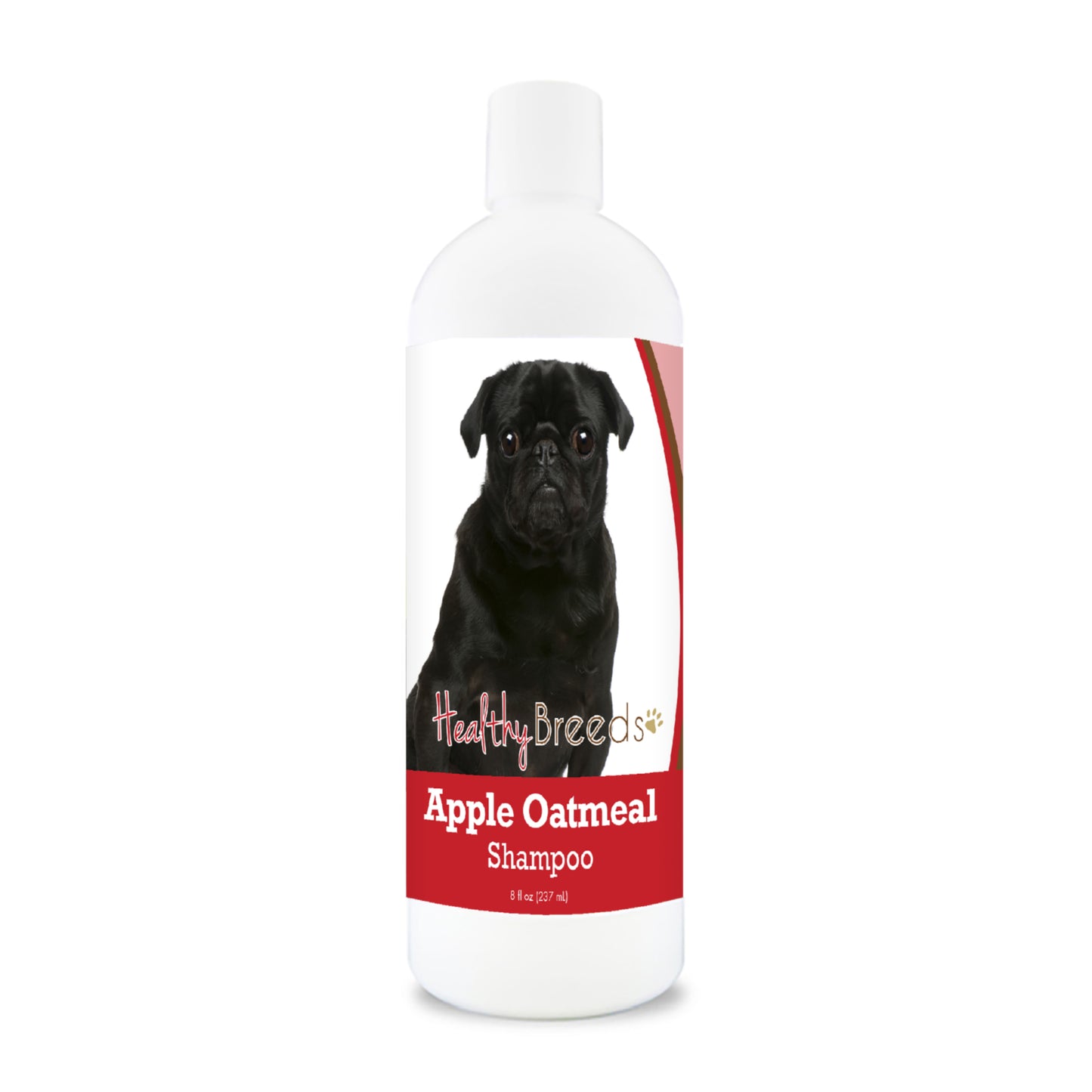 Bottle of apple oatmeal shampoo for dogs featuring a specific dog breed on each label.