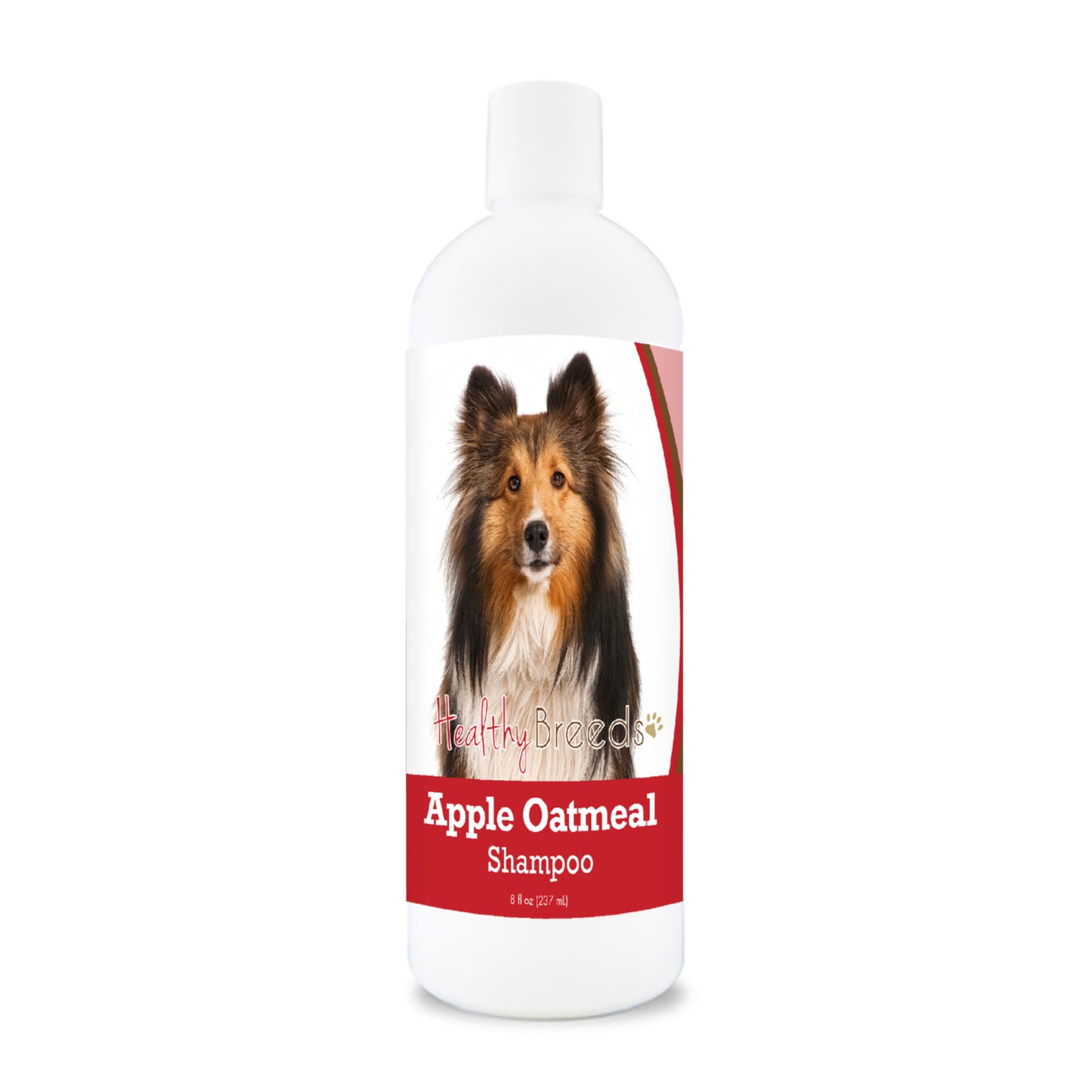 Bottle of apple oatmeal shampoo for dogs featuring a specific dog breed on each label.