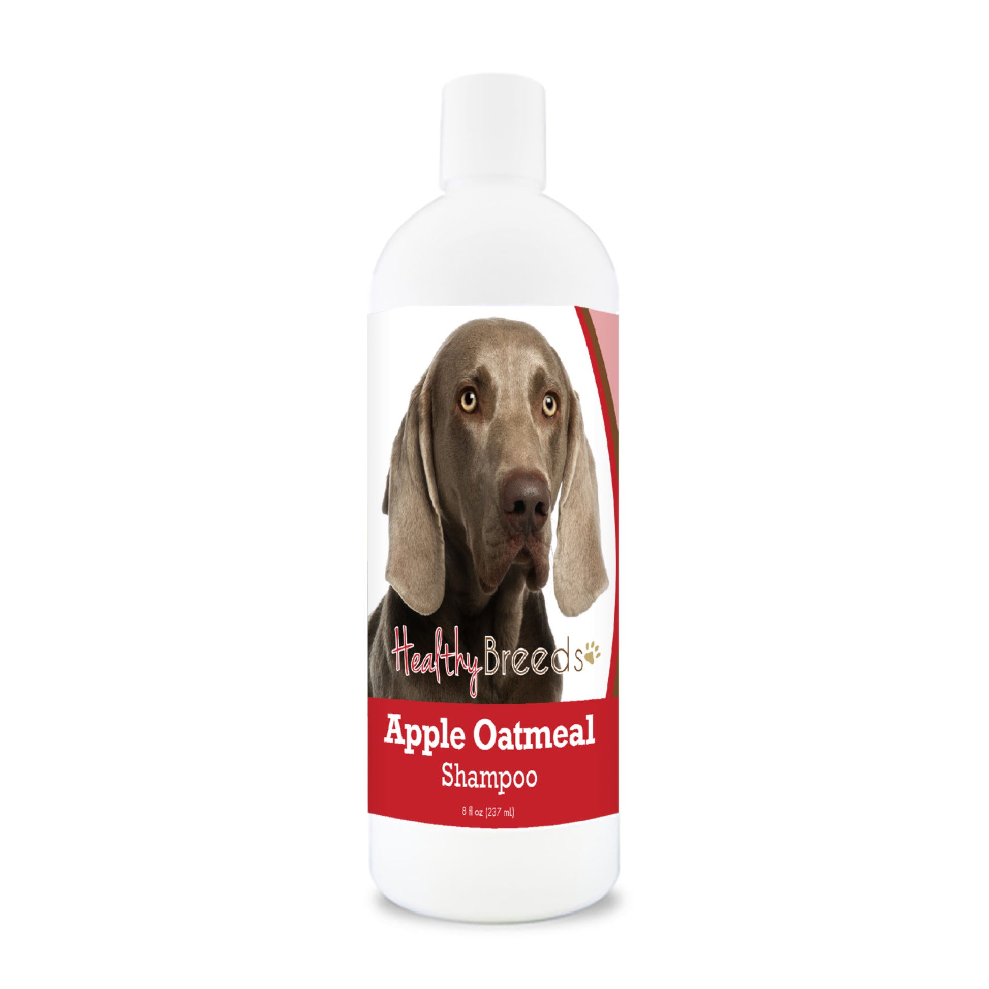 Bottle of apple oatmeal shampoo for dogs featuring a specific dog breed on each label.