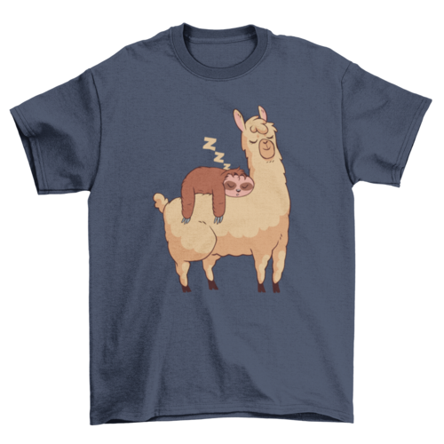 Sleeping Sloth Riding Llama Illustration T-Shirt