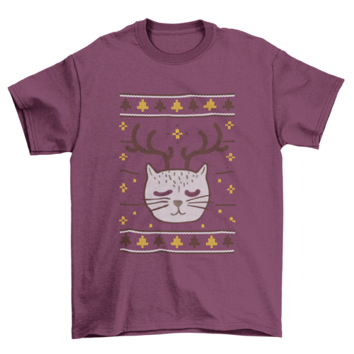 Ugly Christmas Sweater Cat T-Shirt