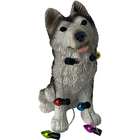 Sitting Gray Siberian Husky Christmas Ornament