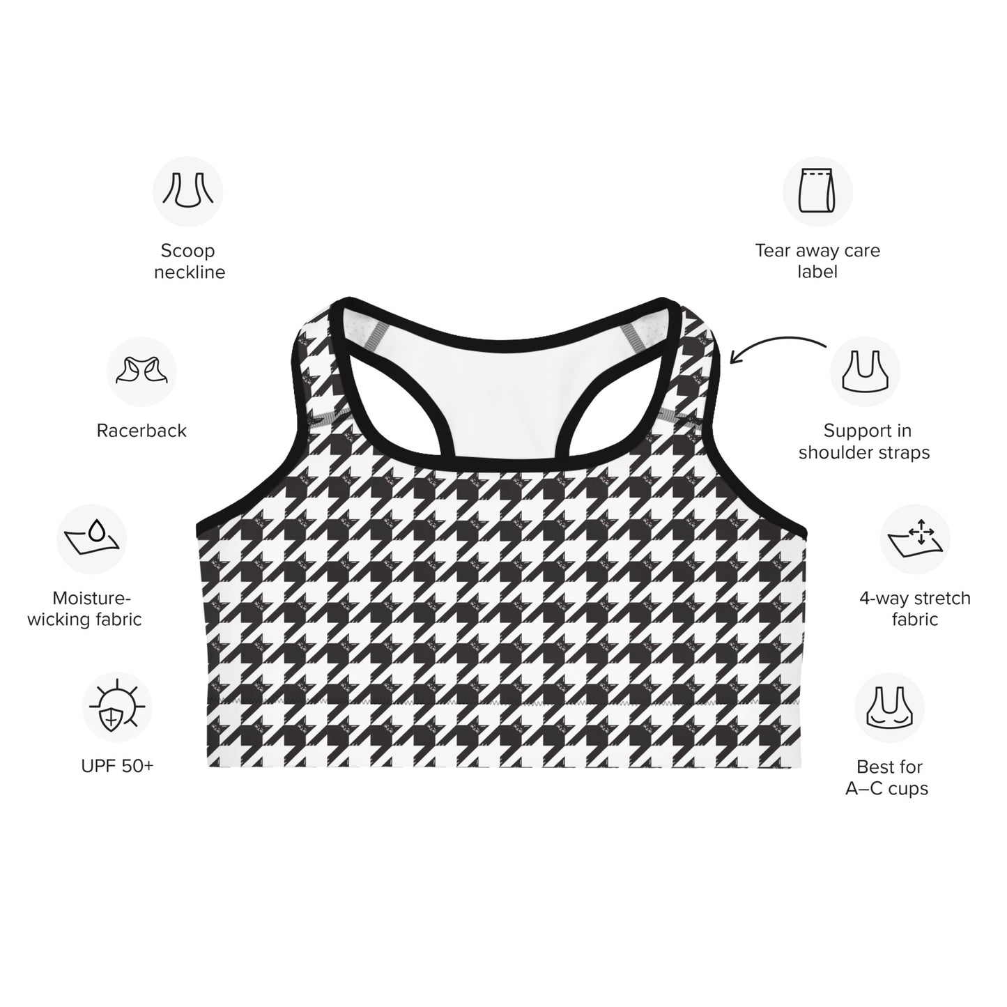 Black Cat Houndstooth Sports Bra