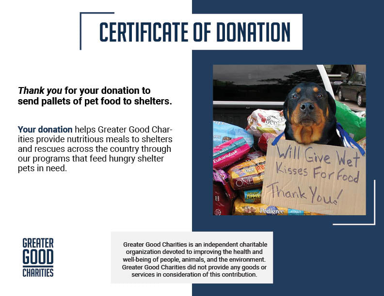 Pallets of Pet Food for American Shelters