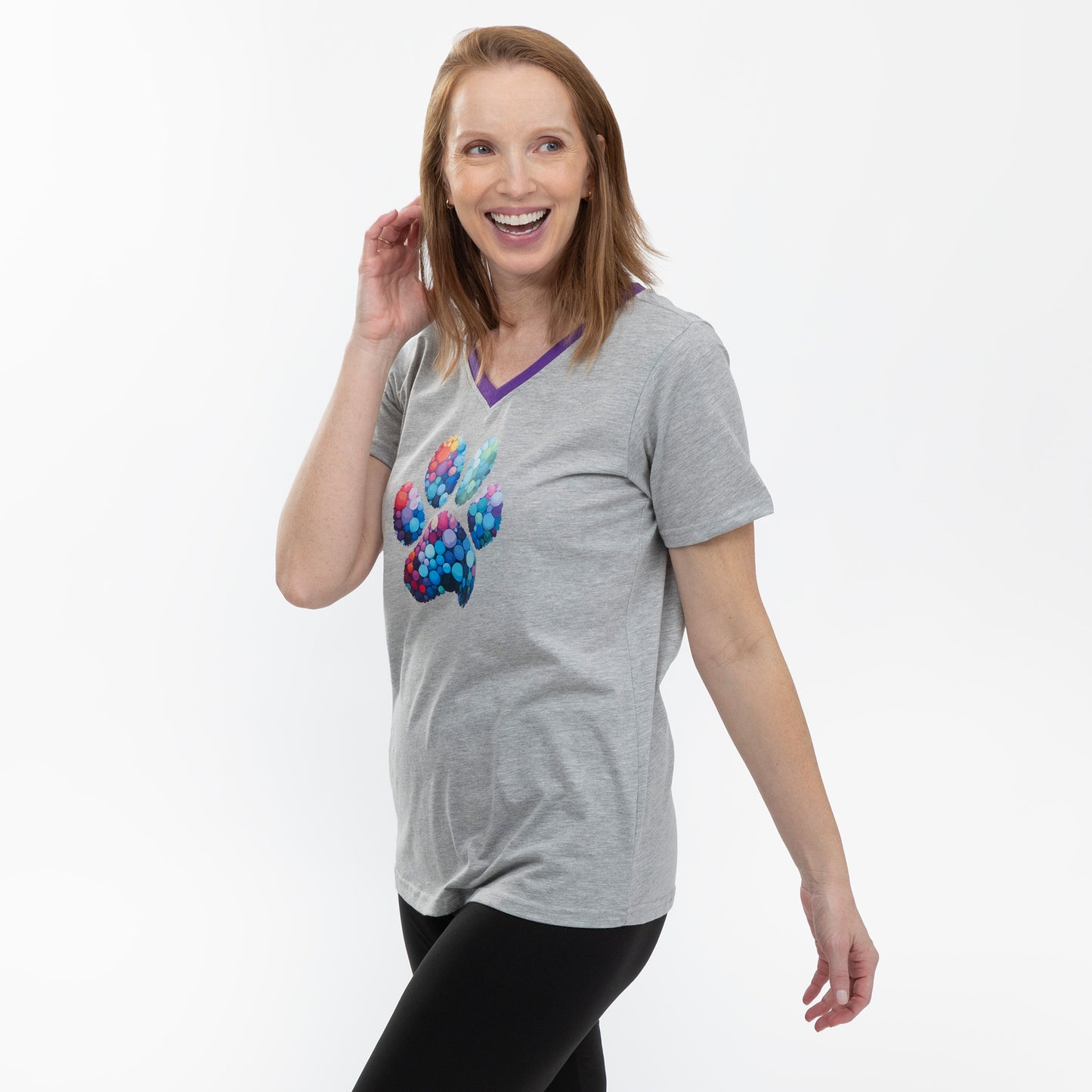 Rainbow Bubble Joy Paw Contrast V-Neck Tee